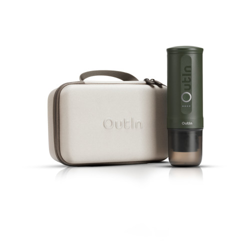 Outin Nano (Forest Green) set - cestovný kávovar + ochranné puzdro